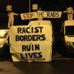 Bristol Rising Tide and Reclaim the Power block Immigration Enforcement vans from leaving depot in Portishead to prevent Home Office dawn raids