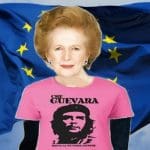 Maggie Thatcher in a Che Guevara t-shirt and the EU flag