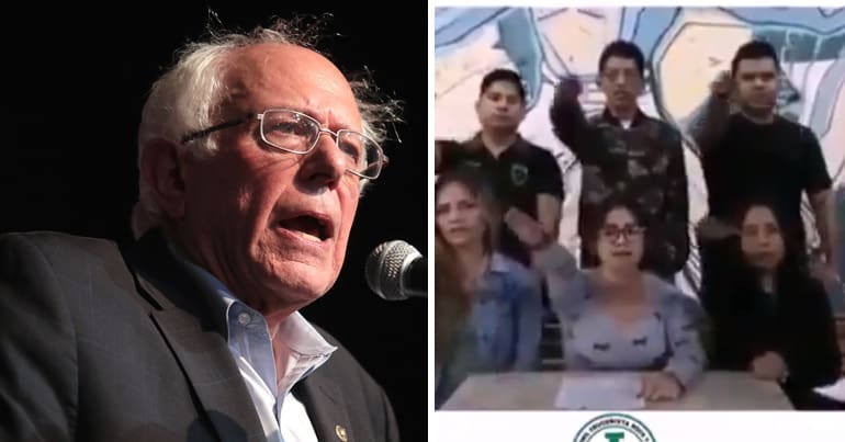 Bernie Sanders and Bolivian fascists doing Nazi salute