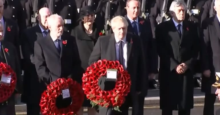 Boris Johnson and others at cenotaph on Remembrance Sunday 2019