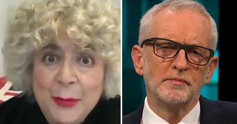 Miriam Margolyes and Jeremy Corbyn