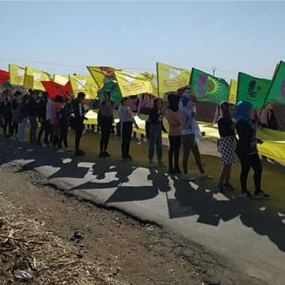 Demonstration in Rojava in honour of Serxwebun Ali, who was killed by a Turkish armed vehicle during the Turkish-Russian patrol