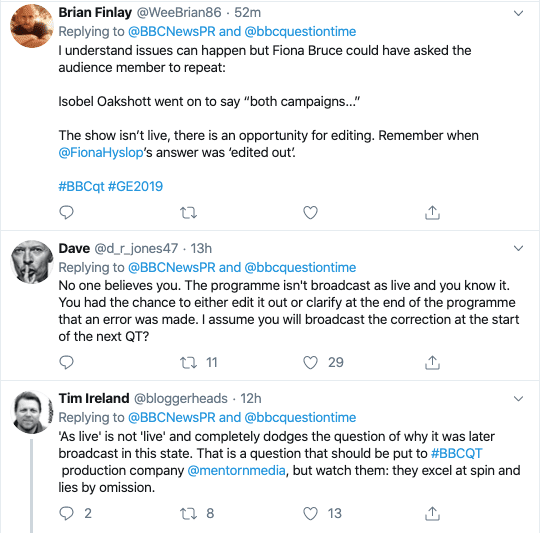 Complains about BBC apology on Twitter