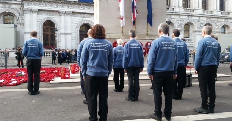 Veterans for Peace UK stand at Cenotaph 10 Nov 2019