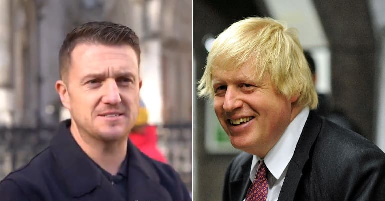 Split image of Stephen Yaxley-Lennon and Boris Johnson