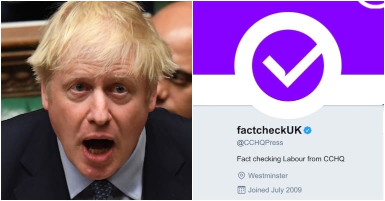 Boris Johnson and the 'factcheckuk' Twitter page header