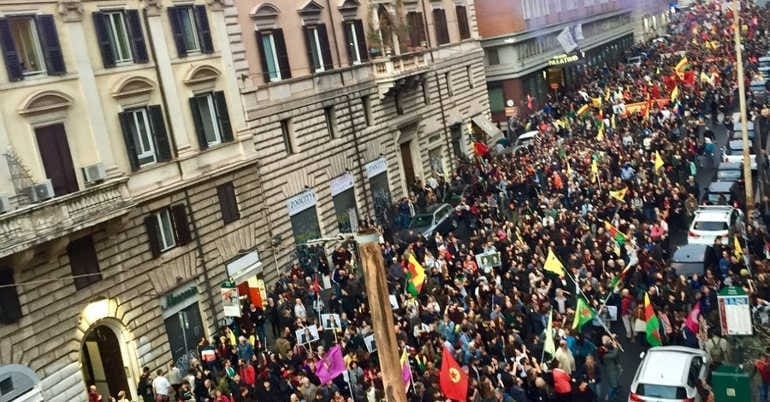 Today in Rome, Italy more than 10.000 people took to the streets to celebrate and remember the resistance of Kobane