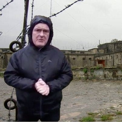 Tory candidate Lee Anderson superimposed on a picture of an Albanian political prison