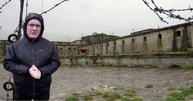 Tory candidate Lee Anderson superimposed on a picture of an Albanian political prison