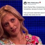 Image of Rachel Riley alongside a tweet criticising her sharing a tweet from a racist minister