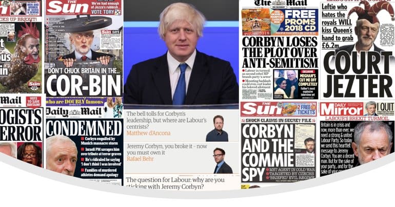 Anti-Corbyn front pages and Boris Johnson