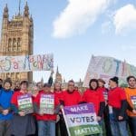 Make Votes Matter protest outside parliament on 14 December