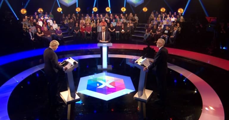 Boris Johnson and Jeremy Corbyn on the BBC Prime Ministerial Debate