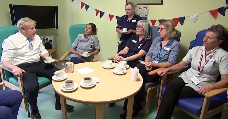 Boris Johnson speaking to NHS nurses