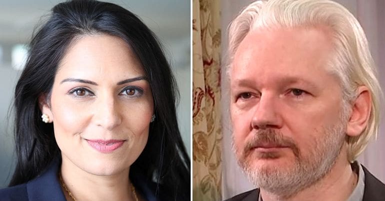 Priti Patel and Julian Assange