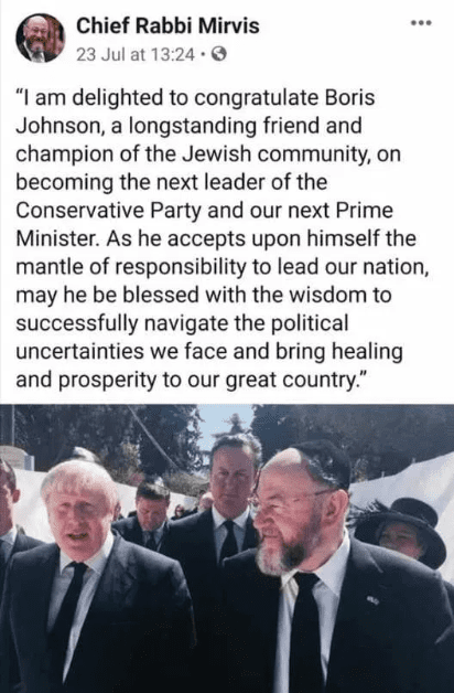 Chief Rabbi celebrates Boris Johnson