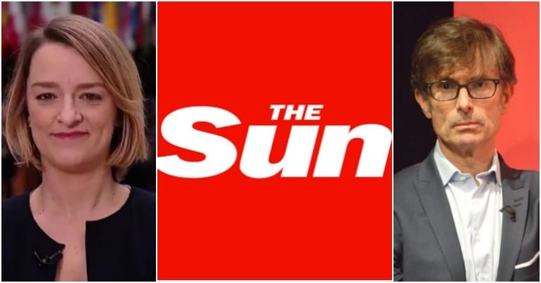 Laura Kuennsberg, the Sun logo and Robert Peston