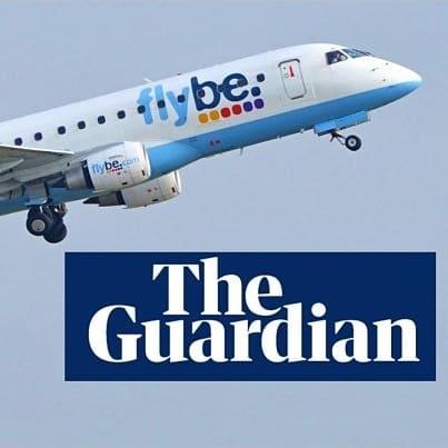 A FlyBe plane and the Guardian logo