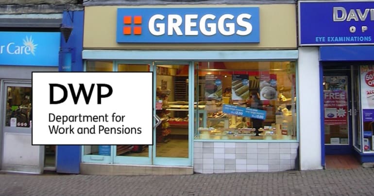 Greggs and the DWP logo