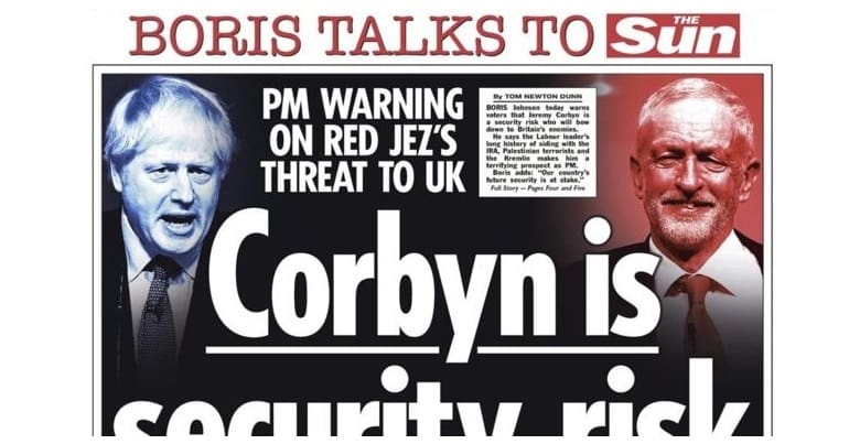 Sun front page from 2019 election