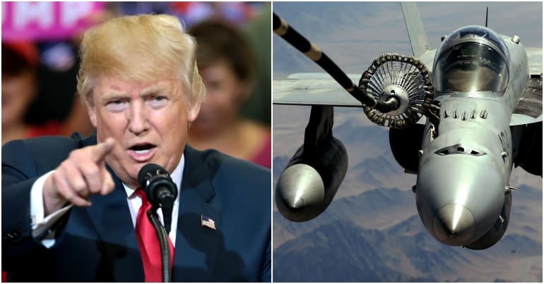 Donald Trump and war plane