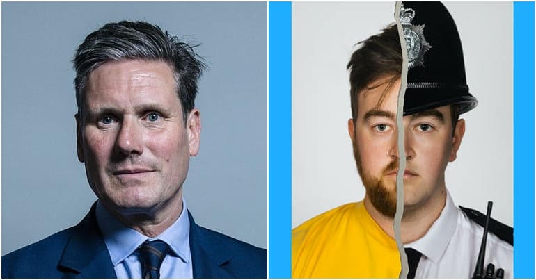 Keir Starmer and an image of an undercover police officer
