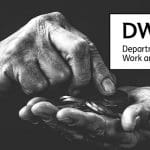 DWP logo and hands counting money representing cost of living payments