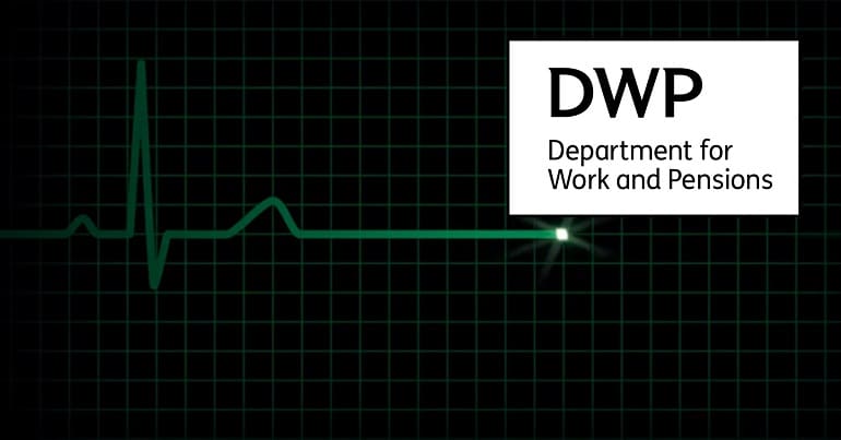 Heartbeat flatline and the DWP logo