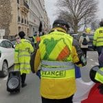 Yellow Vest march along the river Seine.