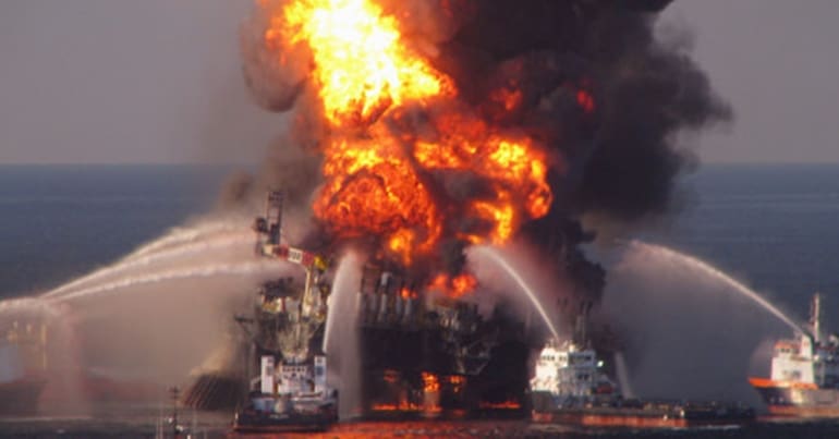 A flaming oil fire