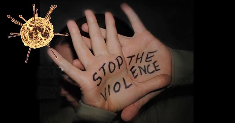 A domestic violence campaign image and coronavirus