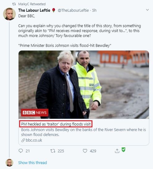 BBC Boris social media headline Twitter