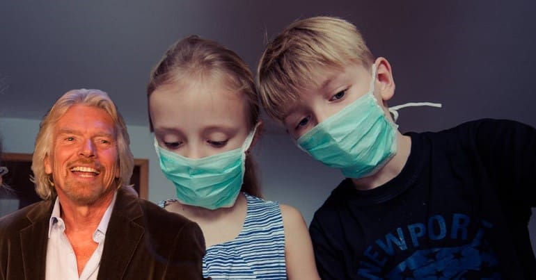 Children wearing face masks and Richard Branson coronavirus