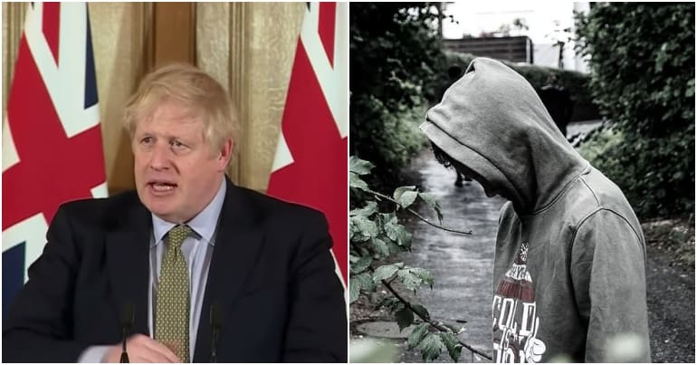 Boris Johnson and teenager in a hoodie
