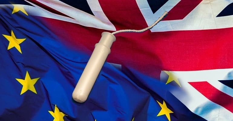 The EU and UK flags and a tampon