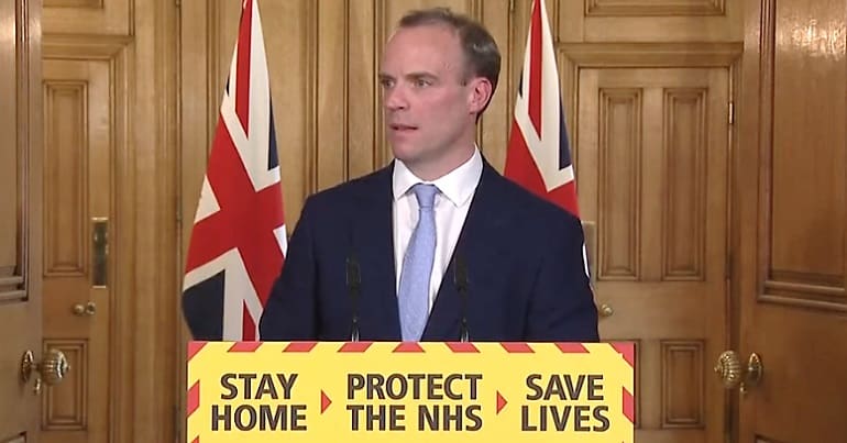 Dominic Raab giving a coronavirus briefing