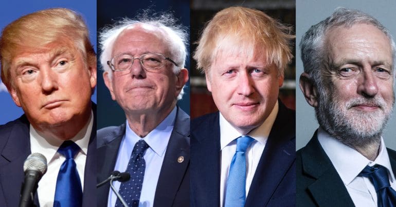 Donald Trump, Bernie Sanders, Boris Johnson and Jeremy Corbyn