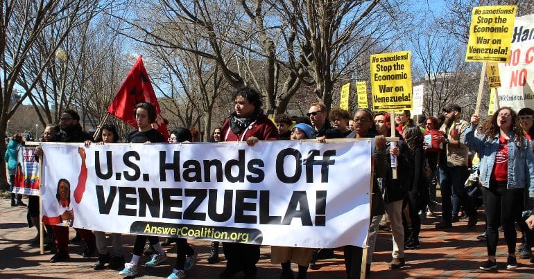 Protesters against US intervention in Venezuela