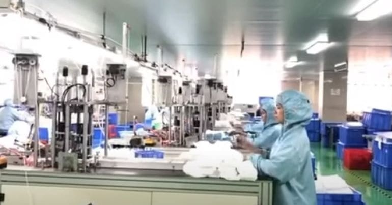 Face masks being produced in a factory