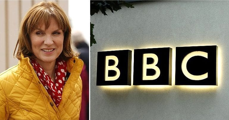 Fiona Bruce and BBC logo