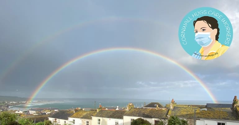 Rainbow in Cornwall and Cornwall Hugs logo