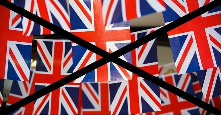 Crossed out union flag bunting