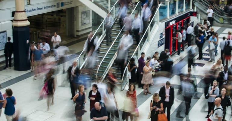 Crowds of people at Liverpool Street Station