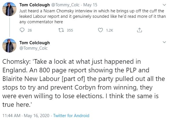 Tom Colclough tweet