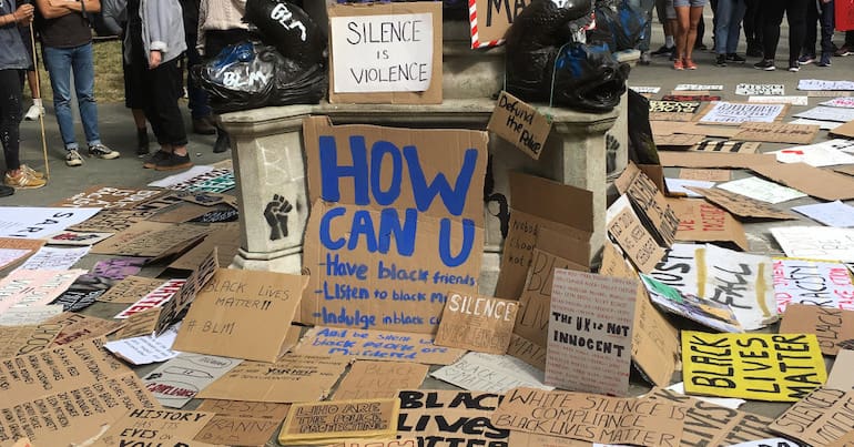 Protest banners in Bristol