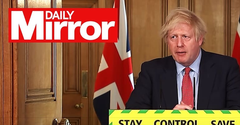 Boris Johnson and the Daily Mirror logo