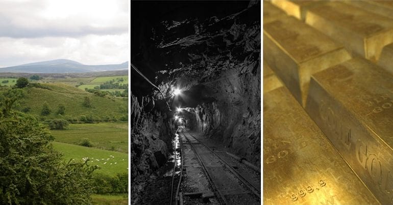 Sperrins, mining tunnel & gold bars