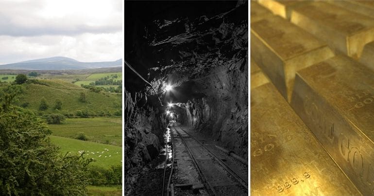 Sperrins, mining tunnel & gold bars