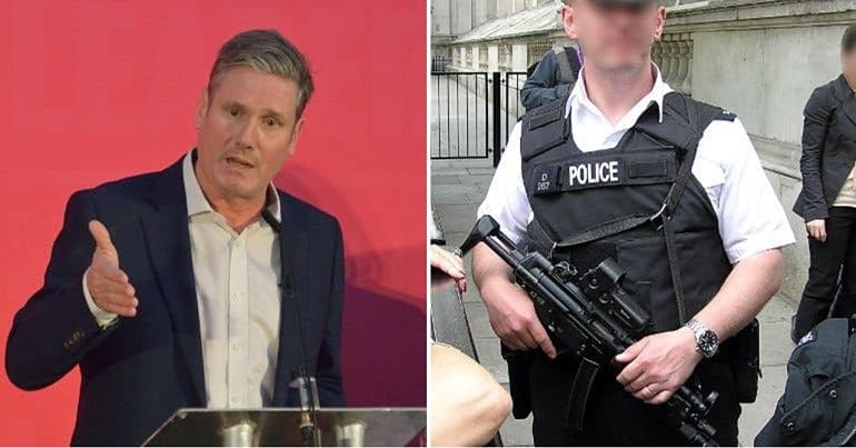 Keir Starmer and an armed police officer