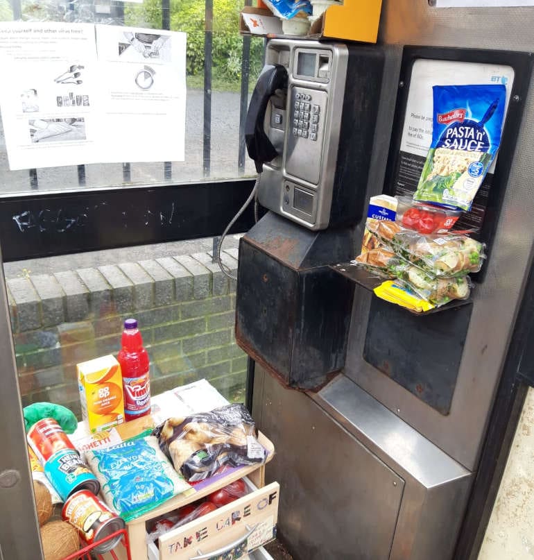 A phone box in Newcastle is used as a community larder